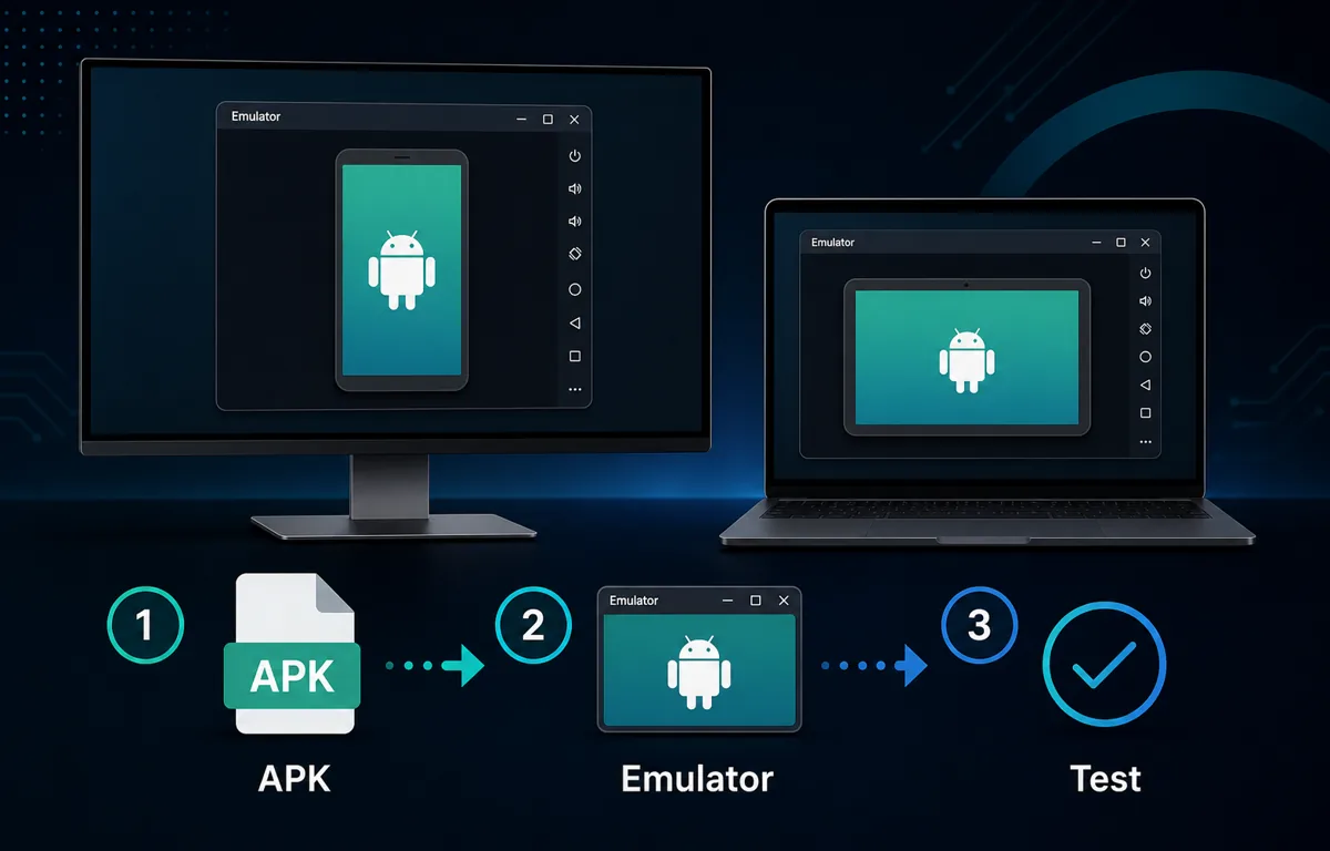 Diagrama editorial para usar TV Clásica APK en PC mediante un emulador Android